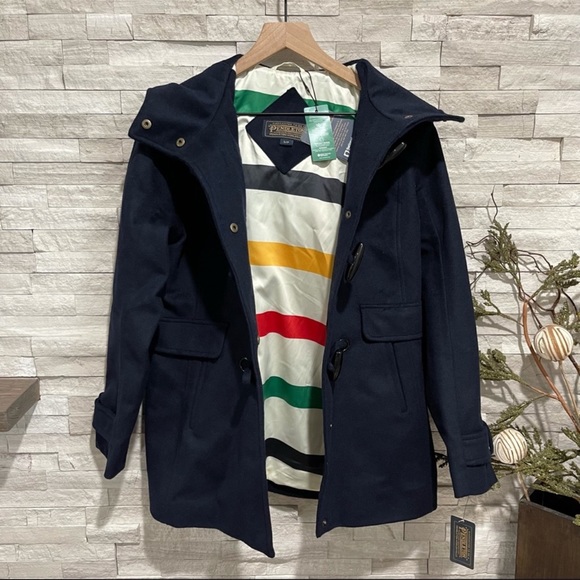 PENDLETON NWT ROSLYN WATERPROOF LAMBSWOOL BLEND HOODED TOGGLE COAT BLUE NAVY - Picture 11 of 15